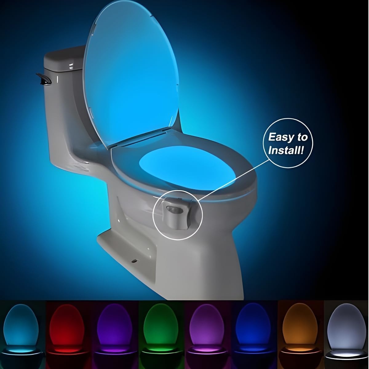 Motion Sensor Toilet Light – LED RGB Night Light with 8 Color Options Motion Sensor Toilet Light – LED RGB Night Light with 8 Color Options